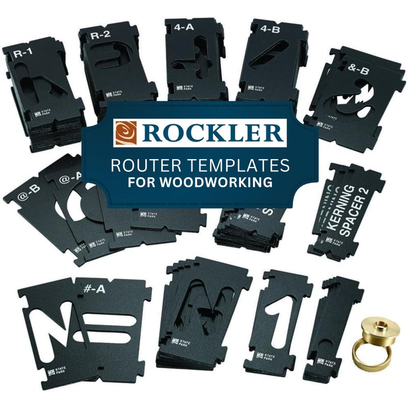 Rockler Router Letter Template Set (3-3/8â€ - 99 Pieces) â€“ State Park Font Letter Router Template â€“ Interlocking Sign Making Templates w/Letters, Numbers, Symbols - Interlock Signmaker's Templates - Image 1